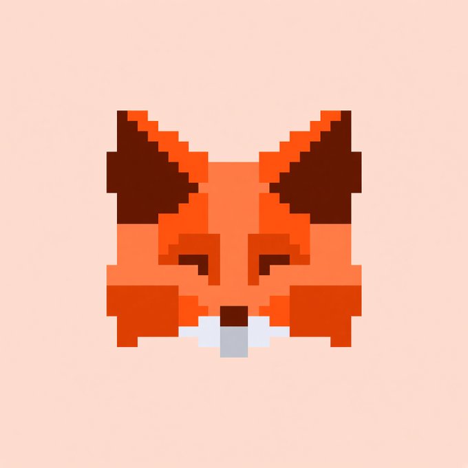 A pixel art illustration of an orange and brown fox face with pointed ears, appearing to lick its nose, rendered in a retro 8-bit video game style against a pale peach background.