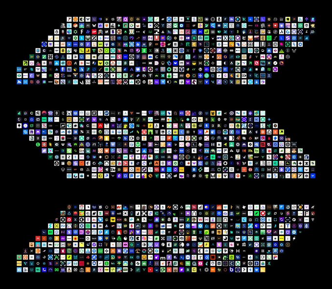 The image features an array of small squares, each containing different icons or logos. These icons are arranged in a grid format with three rows and twelve columns. The colors used for these icons vary, adding visual interest to the overall composition. The text "Need a low-cap Solana gem Strong community + strong holders Drop the ticker" is present within the image, which seems to be related to the content of the post.