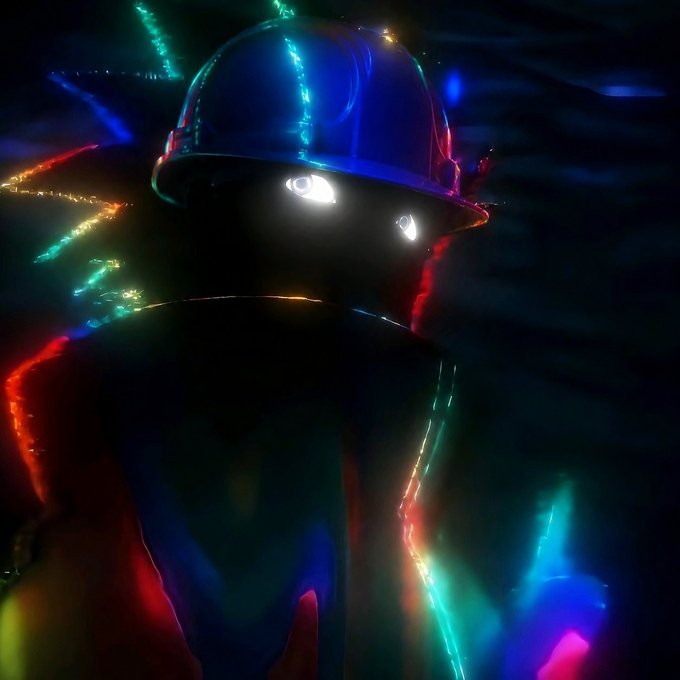 A dark, futuristic cat figure wearing a glossy blue hard hat is illuminated by vibrant streaks of neon light in red, green, blue, and orange. The image serves as a striking new profile picture accompanying a post celebrating $BASECAT as a leader in the Base ecosystem season, with mentions directed at key Base community figures.
