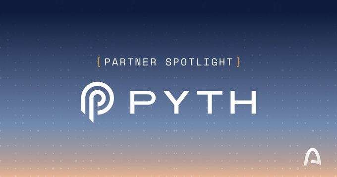 Avalanche partner spotlight banner featuring the Pyth Network logo on a gradient blue background.