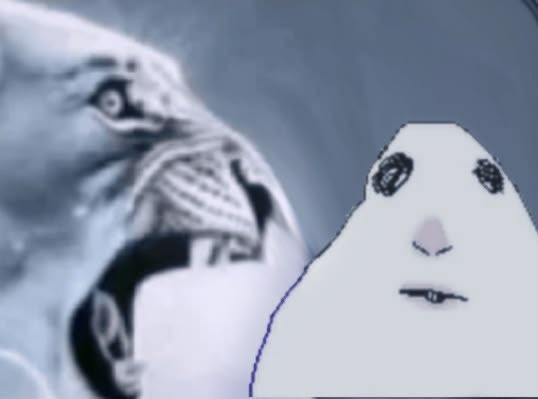 A meme image showing a face drawn over an eagle's open mouth, creating an absurd juxtaposition on the left, while a blank, crudely drawn white face appears on the right.
