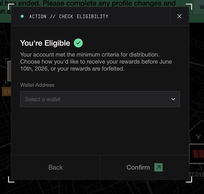 The image shows a screenshot of an app screen that appears to be about setting up a credit card account or applying for a rewards account, as indicated by the prompt "You're Eligible" at the bottom. The app screen has multiple buttons and options such as selecting a wallet address, choosing how you would like to receive your rewards before June, checking your submission, and confirming that your submission is accepted. To give credit where it's due, we are including the caption below this image: "MegaETH @ megaeth Remember to check the submission wallet address, deadline is today terminal. megaeth.com/?drawer=claim- ...". The main focus of this post is on setting up a rewards account and the relevant steps involved.