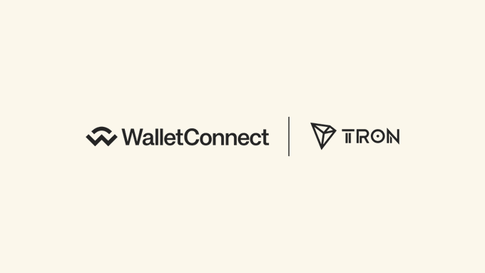 A simple white graphic displaying the WalletConnect and TRON logos side by side, indicating a partnership or integration.