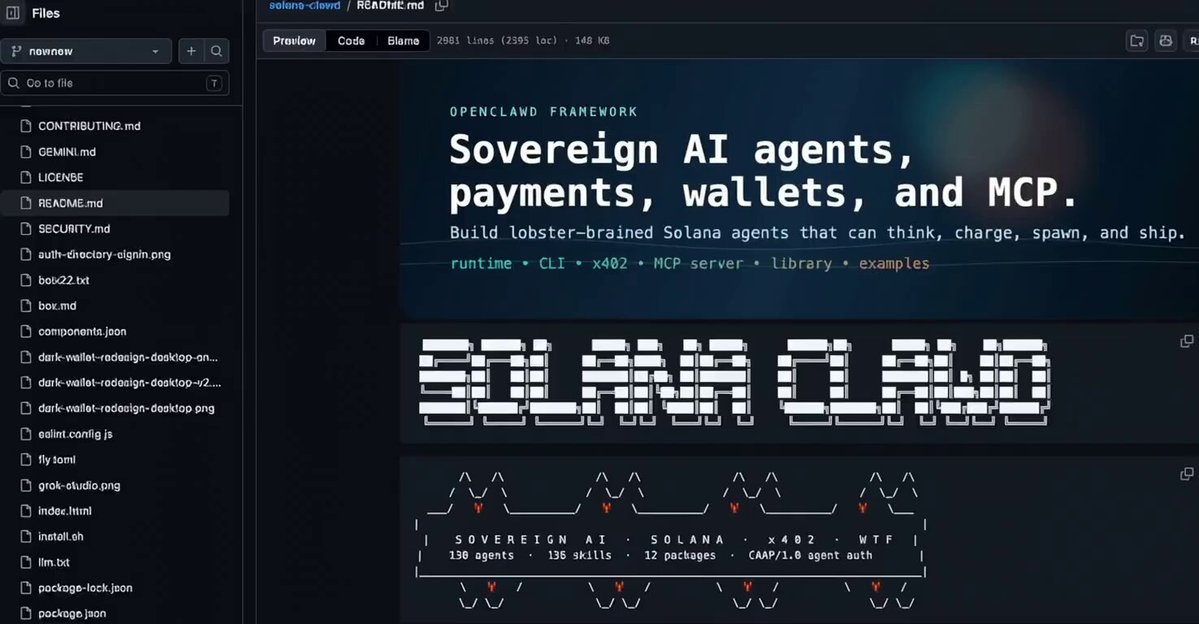The image shows a computer screen with an Open browser window containing a webpage. There are two main elements on this website, the text "SOLANA CLAWD" displayed in bold black letters at the bottom of the page. Additionally, there is another smaller text that reads "Solana Clawd". This might be a description or information about the creator of the website, Solana Clawd. The webpage also includes a table listing payment options such as 'Payments, Wallets and MCP'.