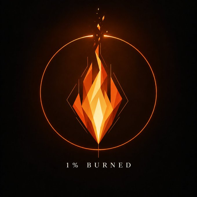 A fiery orange flame logo inside a circular frame on a dark background with the text '1 % BURNED' below.