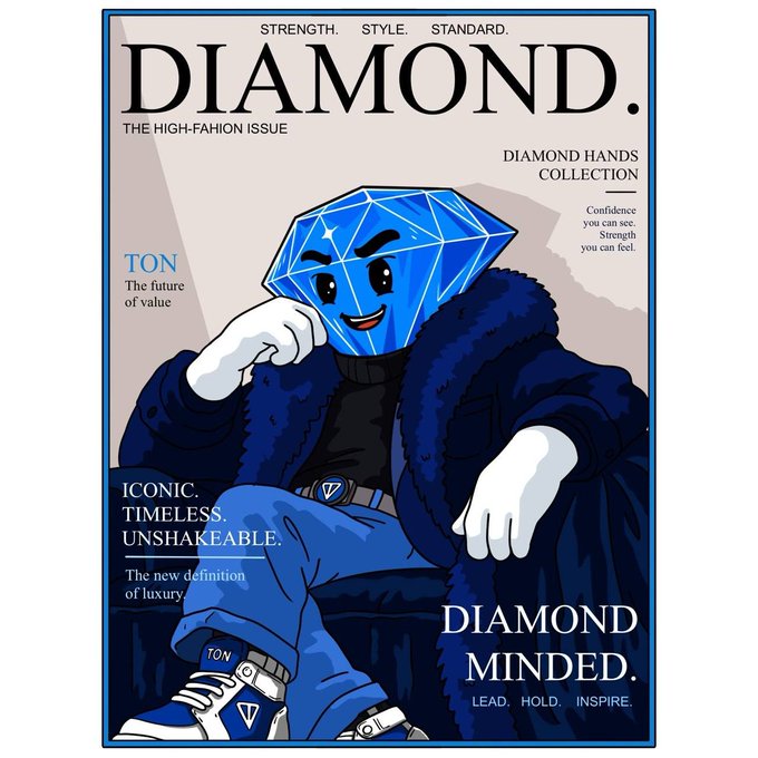 The image features a cartoon illustration of a blue diamond wearing a suit, sitting on a chair with a caption that reads "Diamond Minded" below him. The caption also includes an inspirational quote about diamonds.