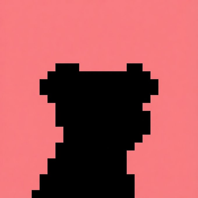 A pixel art black silhouette of a creature with pointed ears against a solid pink background.