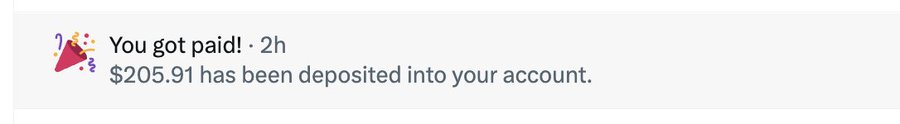 The image shows a Pinduoduo (拼多多) notification reading "You got paid! · 2h $205.91 has been deposited into your account." The payment notification offers a small consolation to the user, who is expressing distress in the accompanying post about "比特欧" (BitO, likely a financial loss complaint) despite their efforts, contrasting the modest $205.91 deposit with the user's proclaimed emotional anguish over poor financial outcomes.