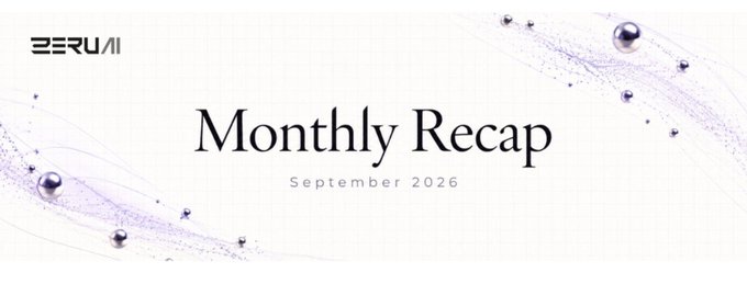 A clean, minimalist banner for 'BERU AI' displaying 'Monthly Recap September 2026' decorated with purple watercolor splashes and silver spheres.