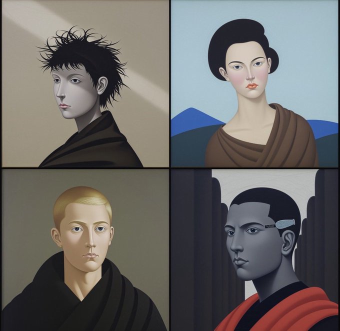 A 2x2 grid of stylized portrait illustrations featuring four distinctive figures with varied hairstyles and clothing in a modern artistic style, with no visible text or numbers in the image itself. The portrait composition appears to serve as promotional artwork for the Divergents NFT collection raffle mentioned in the accompanying post.