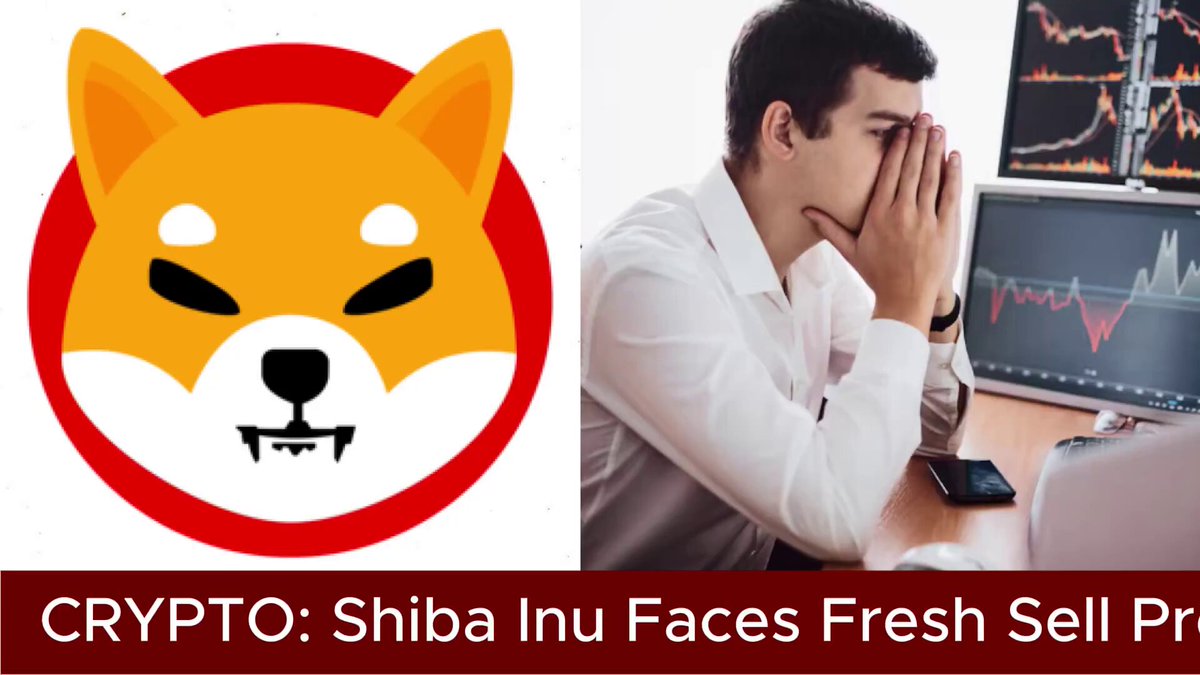 The image features a man sitting at his desk with a computer monitor behind him. On top of the monitor, there's an advertisement for Bitcoin, specifically for Shiba Inu Faces Fresh Sell Pr. The text on the image reads "Crypto: Shiba Inu Faces Fresh Sell Pr", which is related to the Bitcoin advertisement.