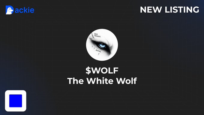 A new listing on Packie featuring the token $WOLF called 'The White Wolf' with a circular image of an eye and text label.
