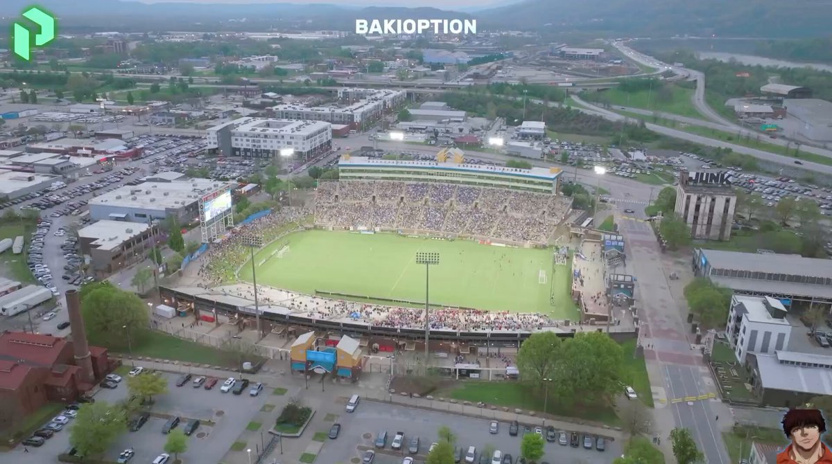 The image features an aerial view of a soccer stadium, with the word "Bakipion" written above it. The stadium appears to be packed with people, indicating that this could be a significant event or a popular sports venue. The image also includes a caption about the upcoming launch of Pots Market and how it relates to the post.