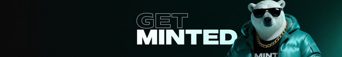 A polar bear wearing sunglasses and a teal jacket appears next to the text 'GET MINTED' against a dark background.