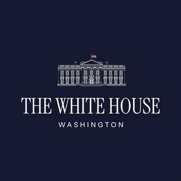 The image displays the official "THE WHITE HOUSE WASHINGTON" logo featuring a white illustration of the White House building on a dark navy blue background. The logo relates to the post by visually representing the announcement of the upcoming meeting between the White House and top crypto executives.