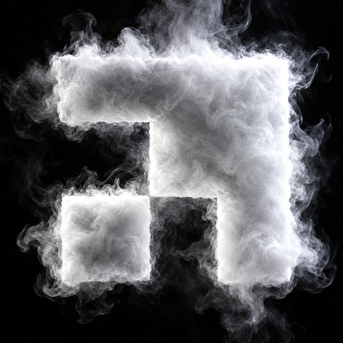 A large number "7" formed from billowing white smoke or vapor against a stark black background.