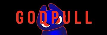 A stylized graphic featuring the text 'GOODBULL' in bold red letters behind a blue bull or animal head silhouette against a black background.
