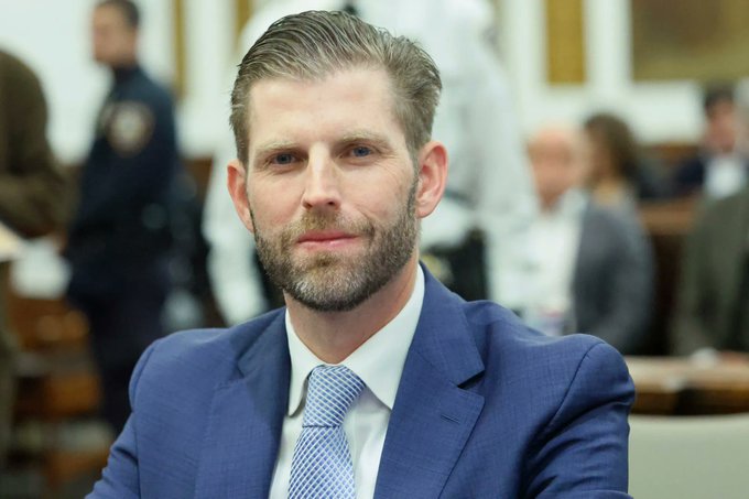 This image shows Eric Trump, who is mentioned in a post about American #Bitcoin Corp. reportedly wiping out $600 million in Trump family wealth.