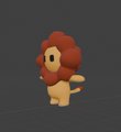A small, stylized 3D cartoon monkey character with brown fur and a red face standing against a dark background.