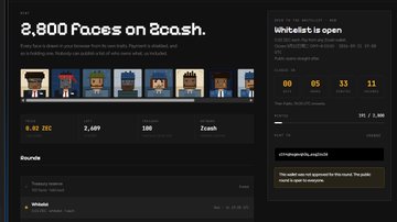 The image shows a webpage for "2,500 Faces on 8cash" with a dark theme, featuring a preview of 8-bit pixel art avatars of various characters and counts like "8 of 30" and "7,409," alongside an open mint interface showing remaining supply of 00/05/33/11 and a mint button to claim with a listed price of 0.5 ETH. The caption ties into the post's playful tone about mixed feelings on a mint event, suggesting the image displays the minting site where viewers can either grin at securing a face or panic over missing out.