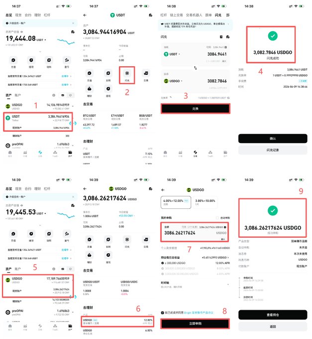 The image shows four different screens of a cell phone displaying various information about a cryptocurrency called U.