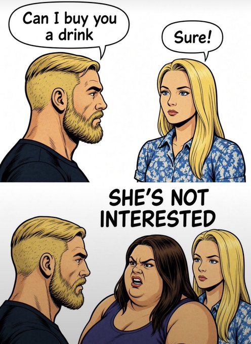 A comic depicting a man asking a woman to buy her a drink, receiving a "Sure!" response, before another woman angrily intervenes declaring "SHE'S NOT INTERESTED" — illustrating a protective scenario relevant to the "Protector" show and $APE theme.