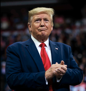 Donald Trump is shown clapping in a dark suit and red tie, with the accompanying text referencing "Trump Media & Technology" and a 14,139 #Bitcoin treasury valued over $900M.