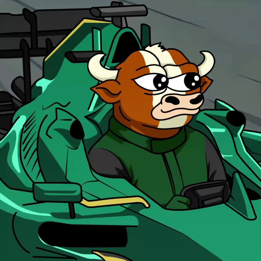 The image features a cartoon cow with horns sitting inside of a car, which has green and black colors. The caption for this image reads "the bears have a head start but games are just getting started $MUMU vs $BOBO : Season 2". This suggests that there is an ongoing game or event involving the cartoon character, Mumu (the bull), and Bo (the car).
