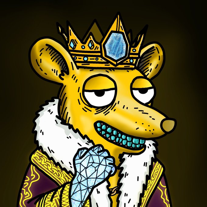 A digital illustration of a yellow cartoon character wearing a crown and royal robes, holding a diamond-shaped gem.