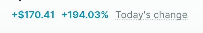 Stock ticker display showing a gain of +$170.41 or +194.03% labeled 'Today's change'.