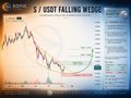 A small, dark image of a financial chart with the partially visible header text '$ / USDT FALLING WEDGE', showing a downward-trending candlestick price graph.