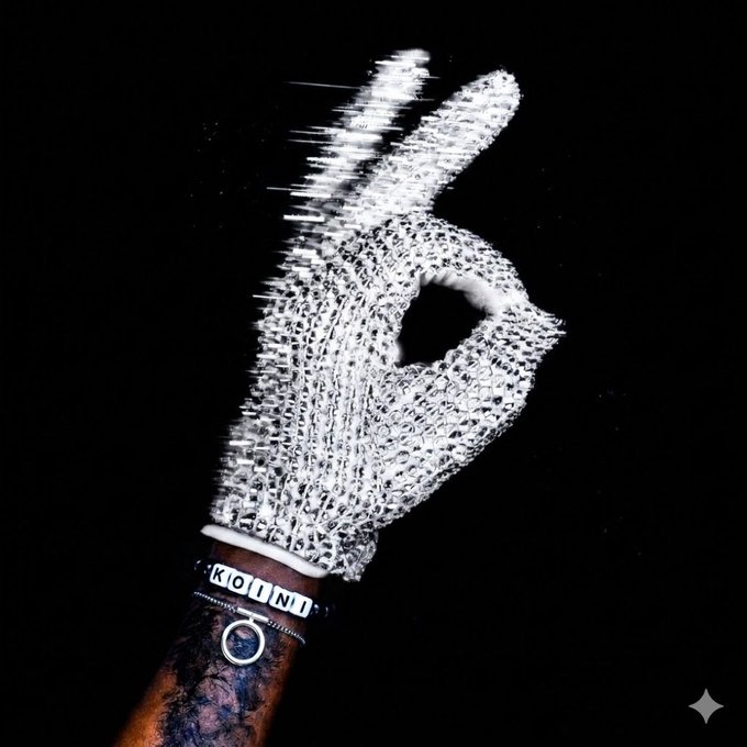 A distorted, glitch-effect hand makes an "OK" gesture against a black background, wearing a bracelet that reads "K(D)LN" alongside another circular bracelet. The image complements the post's reference to $ETH as "the PLAY," with the stylized hand and crypto-themed jewelry symbolizing active engagement and confidence in the token.