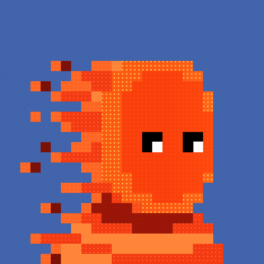 A pixelated orange figure with trailing, fragmented body segments appears to be dissolving or transmitting across a blue background. The glitchy, broken-up aesthetic visually echoes the "encrypted_identity" and "shielded" ZEC (Zcash) network post, symbolizing a private, decentralized user (@jonsarkin, LUMINARY_015) anonymized within the blockchain.