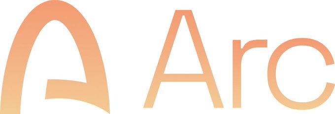 A minimalist graphic showing the Arc logo and the partial text 'Arc' in a peach/orange gradient color.