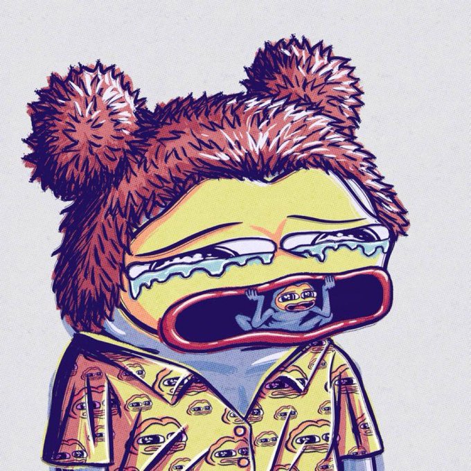 The image features a cartoon character with a sad expression, wearing a hat that has two ears and a big nose. The character appears to be crying or frowning, conveying a sense of sadness. The background of the image is white, which contrasts with the colorful and detailed illustration of the cartoon character.