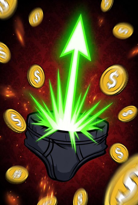 An illustration of a glowing green arrow shooting upward from a cauldron, surrounded by floating gold coins with 'S' symbols, set against a dark red background.