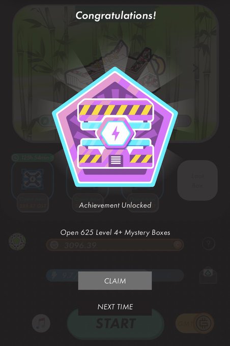 The image shows an electronic screen with a message congratulating someone on achieving something or winning a game, such as Level 4 wins mystery boxes at a level up party. The person has reached this milestone through hard work and determination.