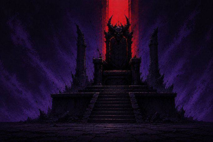 A dark, ominous throne sits atop a stone staircase, illuminated by a striking red beam of light, set against a deep purple and black background. The image's sinister, powerful aesthetic complements the giveaway post for InkersonInk, evoking themes of dominance and rarity that align with the high-value whitelist rewards being offered.