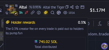 The image shows a DexScreener listing for the token "Attai | Attai the Tiger" ($Attai) with a market cap of $1.17M, highlighting that 0.3% of every trade is paid to holders, with a total of 741.02 SOL already distributed. This visual evidence supports the post's argument to buy $Attai due to its substantial holder rewards already distributed, in contrast to a competing token that allegedly only recently switched to sharing fees with holders after the creator farmed fees from previous tokens.