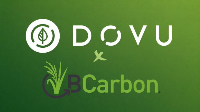 A green promotional graphic displaying the logos 'DOVU' and 'GBCarbon' with an 'x' between them.