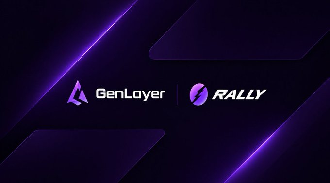 A dark purple banner displaying logos for GenLayer and RALLY side by side.