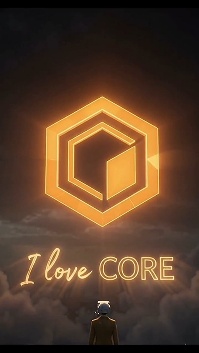 A figure with a glowing helmet stands beneath a radiant hexagonal CORE logo with the text "I love CORE," symbolizing the creator's transformation from a Core skeptic into a devoted #Coretoshi fan.