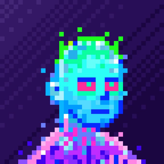 A pixelated character with a crown and glowing eyes, possibly representing "@grok" in a playful, retro style, fitting the "fun Friday" sentiment.
