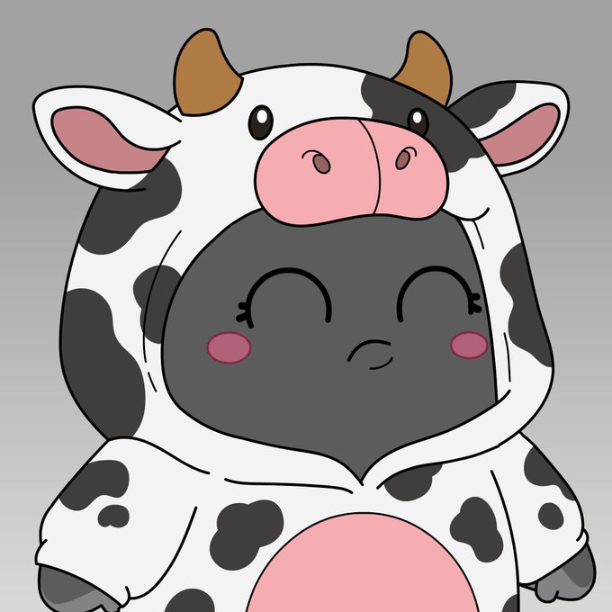 A child wearing a black-and-white spotted cow costume with a smiling face peeks out from inside the plush hood, appearing cheerful and cute. The image accompanies a message detailing the challenges and financial struggles of running a project that produced this plushie, which ultimately brought in far less revenue than was invested.