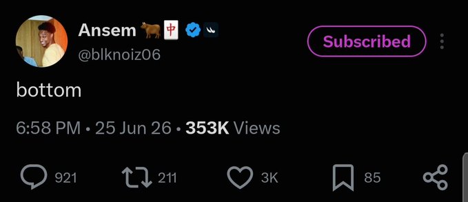 A screenshot of a tweet from user 'Ansem' (@blknoiz06) with the text 'bottom', posted on June 25 with 353K views.