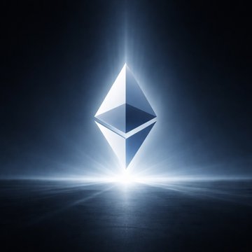The Ethereum logo (a diamond-shaped geometric symbol) glows brightly against a dark background, symbolizing the cryptocurrency and blockchain network referenced in the news about the upcoming Hegotá upgrade focused on privacy improvements.