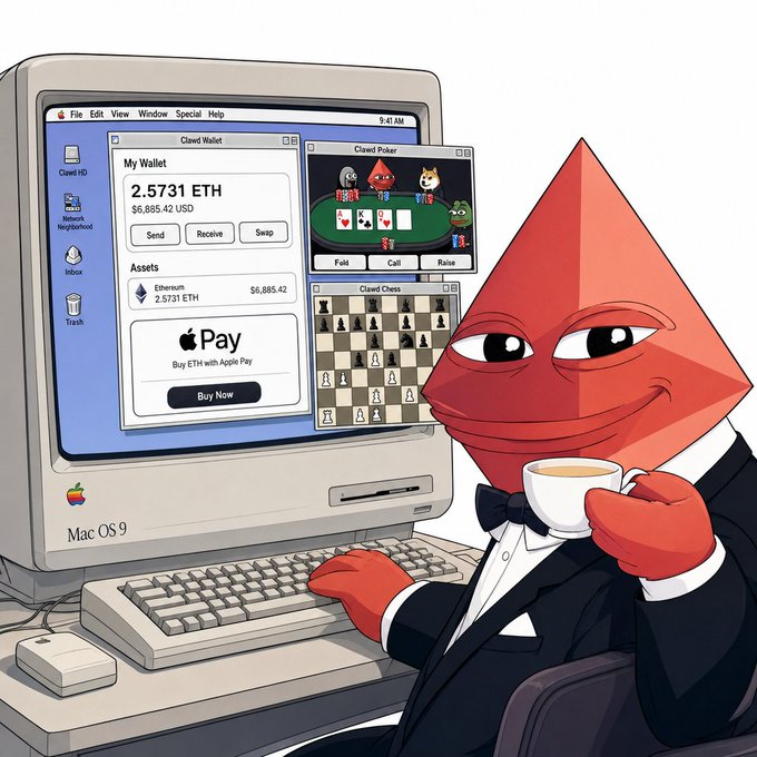 The image features a cartoon character, likely a man or a woman, dressed in a suit and tie with red hair. They are sitting at a desk using an old computer monitor that displays a screen showing a poker game. The character appears to be playing against a computer opponent, which is also shown on the same screen. 

In addition to the main scene, there are several other elements present in the image: a cup of coffee placed next to the character's desk, an apple and a mouse nearby, and a keyboard and a chair positioned around the workspace. The overall atmosphere suggests that this could be a post about gaming or computer-related activities.