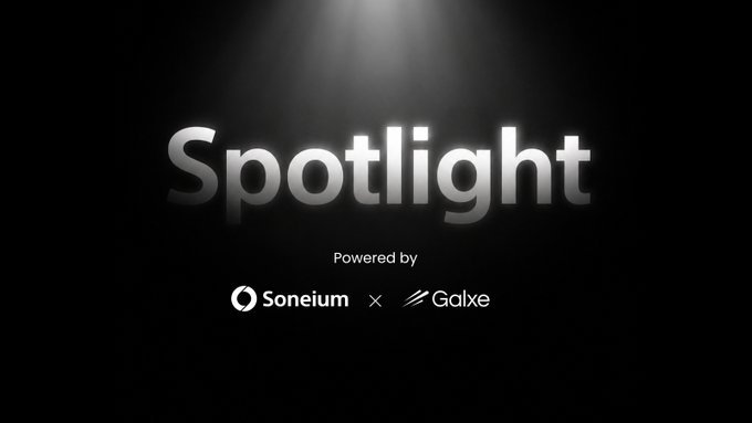The image features a large white banner with black text that reads "Spotlight" at the top of the frame. Below this, there are two logos - one for Soneum and another for GalxeQuest. The background of the image is dark gray, which contrasts with the white banner and makes it stand out. The text on the banner is in a serif font, giving it a formal appearance.