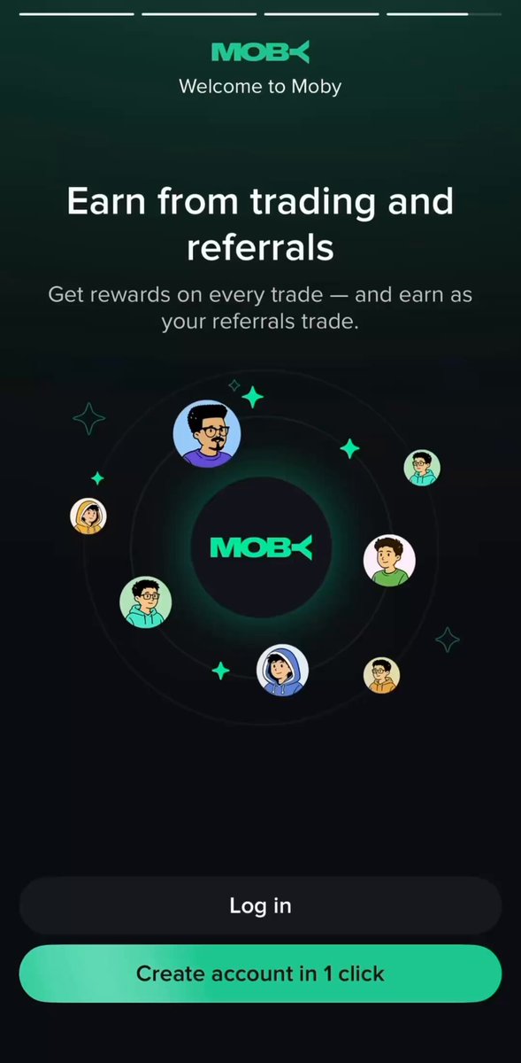 The image shows a smartphone screen displaying an app called "Moby" that allows users to invest in trading and earn from trading and referring others. The app has a green background with white text, making it easy for users to read and understand its features. The main focus of the image is on the app's interface, which includes a logo and a description of how the app works.