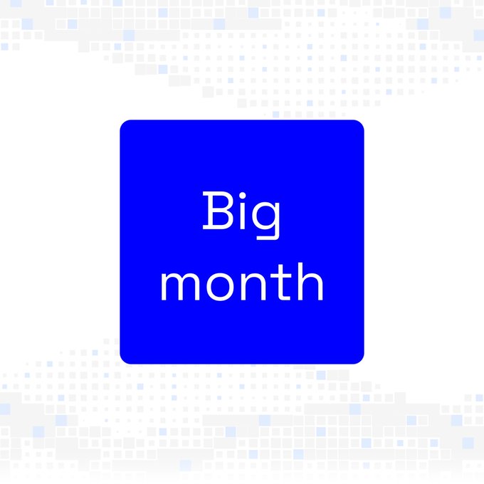 A blue square logo with white text reading 'Big month' set against a light gray background with a subtle pixelated pattern.